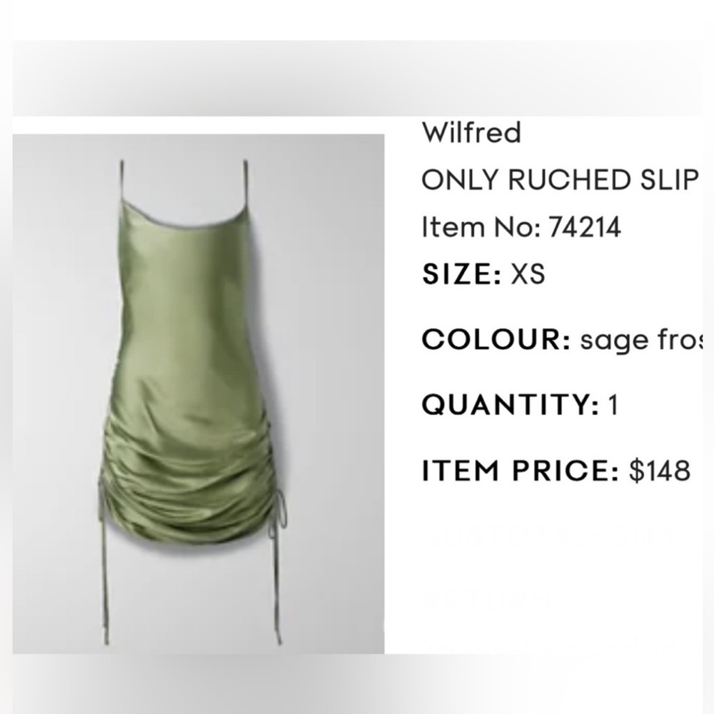 ARITZIA Wilfred Only Ruched Slip Dress Sage Frost Women’s Size Large - Picture 5 of 13